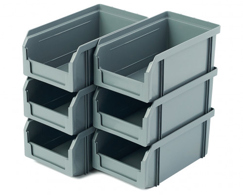 Пластиковый ящик Стелла-техник V-1-К6-серый , 180х200х140мм, комплект 6 штук