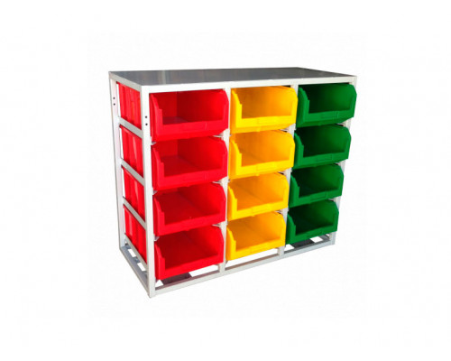 Стеллаж с направляющими Стелла-техник V4-12 стационарный, односторонний, 12 ячеек с ящиками