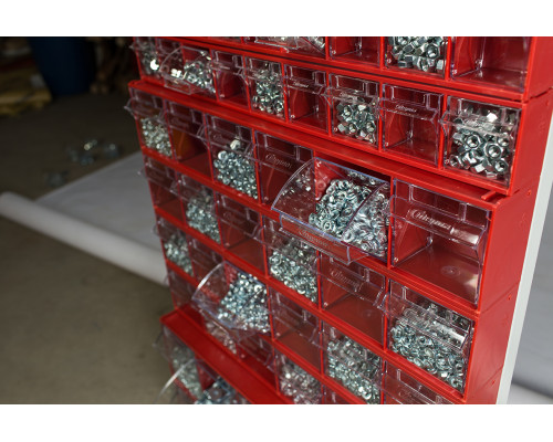 Короб откидной Стелла-техник F-600-5 , 600х140х168мм, 5 ячеек, красный, прозрачный