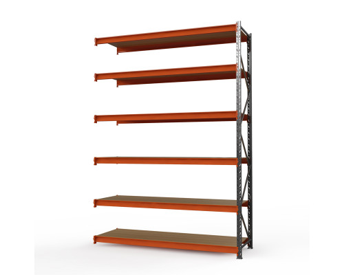Секция приставная стеллажа металлического Оптима, 3500x2500x785 мм. Ярусы: 6 шт. фанера